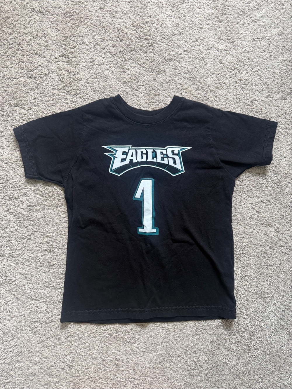 kids Eagles Black “Hurts” Football Tee with Number 1 - Size 5/6